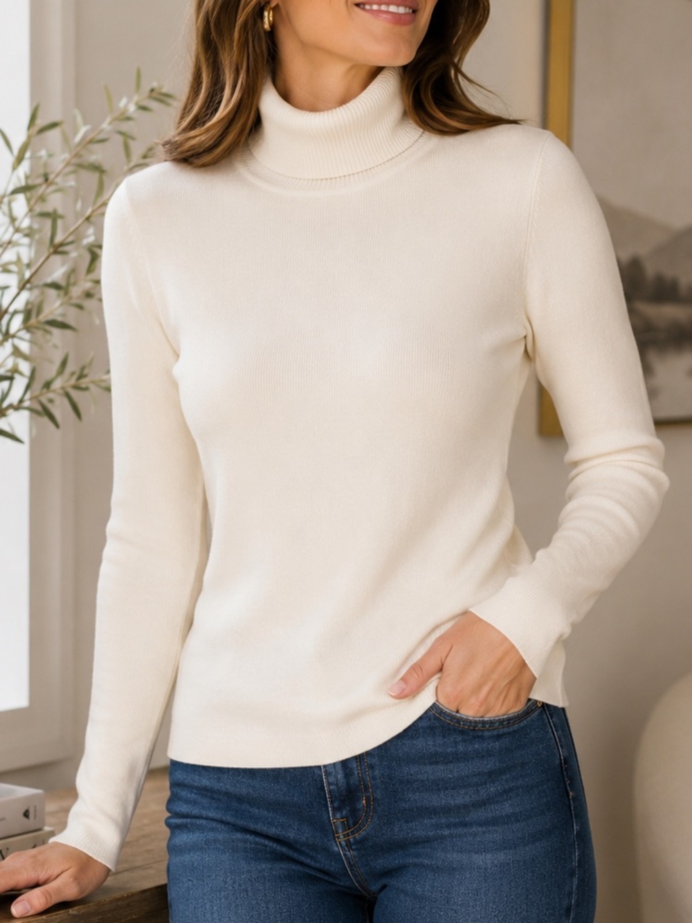 Anne Klein Ivory Ribbed Turtleneck Sweater Medium NWT Soft Knit